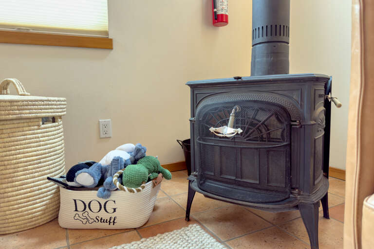 Wood stove in living area
