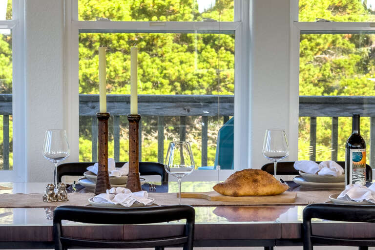 Large dining table that is perfect for family gatherings.