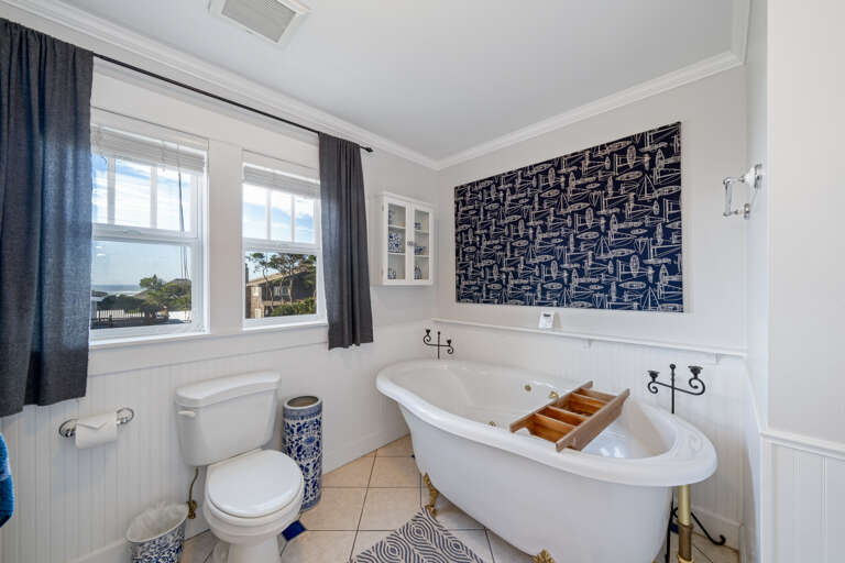 Hall bath upstairs with jetted tub and walk in shower