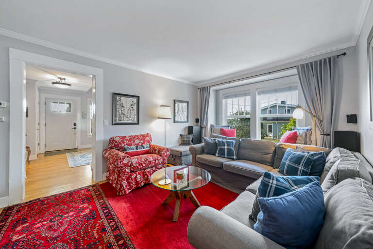 TV room with window seat, comfy couch and Bluray player, cable TV, streaming 