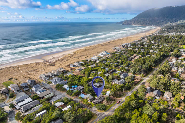 Aerial of street to beach access