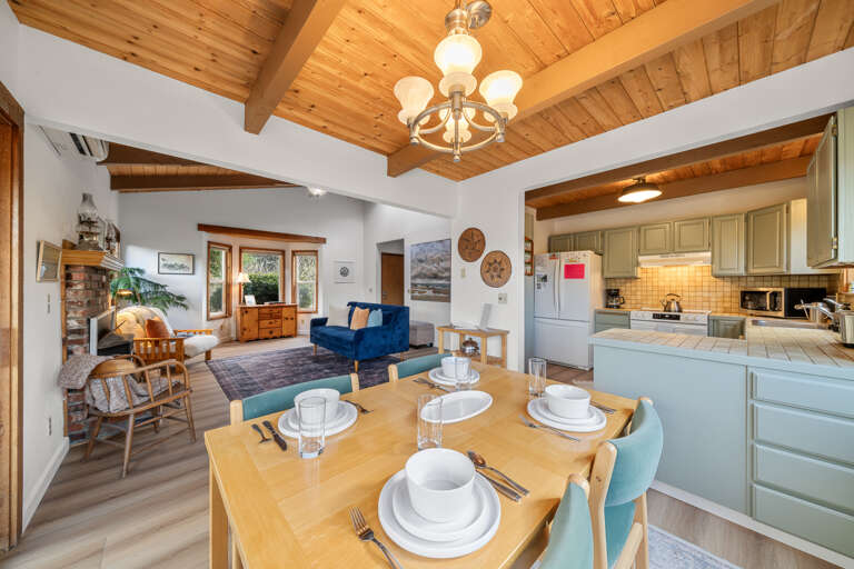 Dining table that has a leaf and will open for more dining table room 