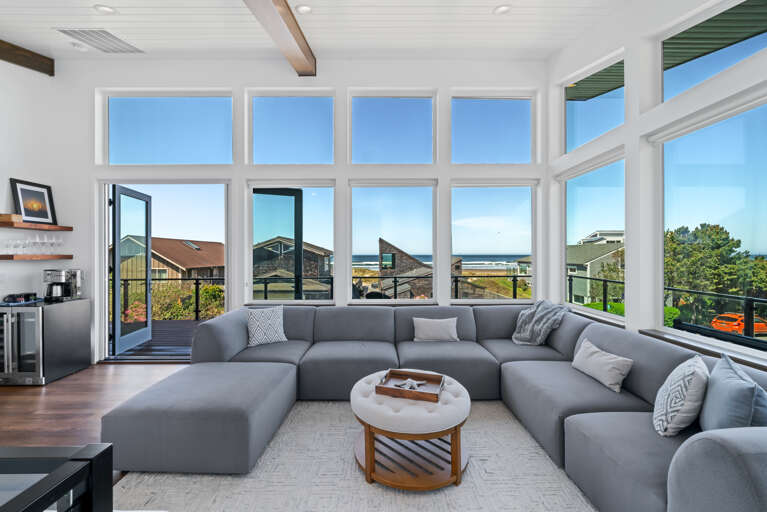 Wrap around couch, smart tv, access to deck with firepit 