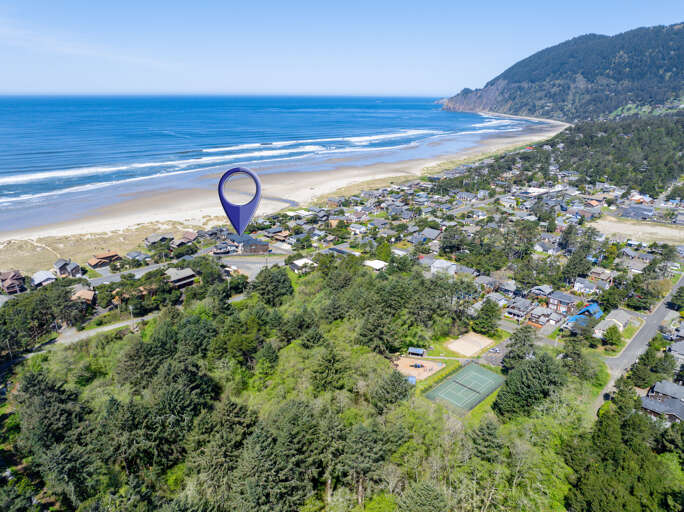 Aerial view of ocean and mountain