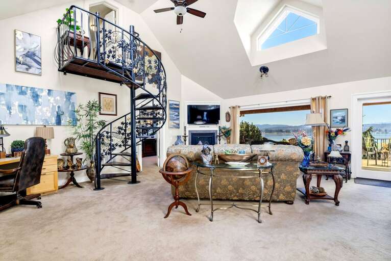 The spiral staircase takes you to another sleeping area