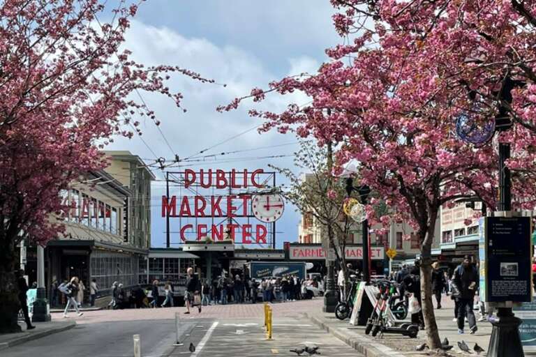 DT/Downtown Seattle's famous Pike Place Farmers Market, where you dodge flying fish and lodge your chewing gum into an "art" wall.