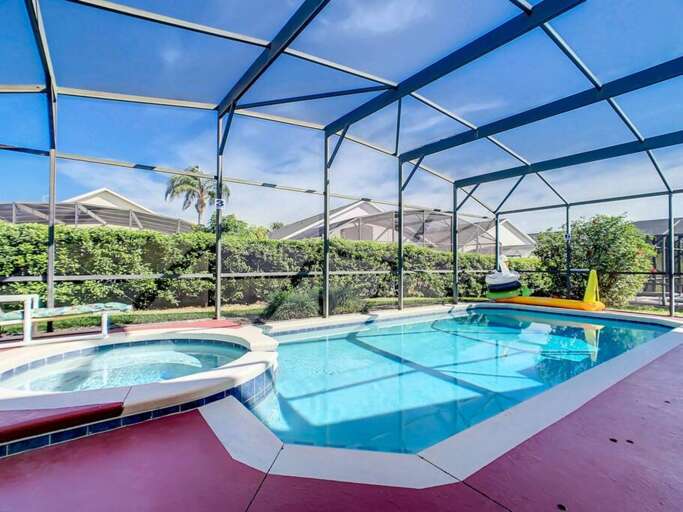 Unwind in your own private pool and spa—perfect for relaxing after a day at the parks. Unwind in your own private pool and spa—perfect for relaxing after a day at the parks.