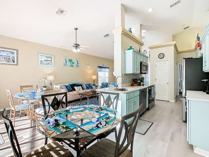 - Fully stocked kitchen with modern appliances and beach toned cabinetry for easy meals
- Two dining areas perfect for group gatherings, game nights, or family breakfasts
- Nautical accents and sunny vibes flow through every inch of this bright open layou - Fully stocked kitchen with modern appliances and beach toned cabinetry for easy meals
- Two dining areas perfect for group gatherings, game nights, or family breakfasts
- Nautical accents and sunny vibes flow through every inch of this bright open layou