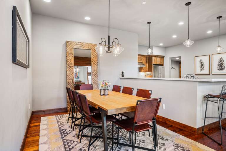 The dining table seats up 8 people.