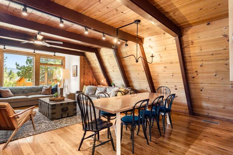 The dining table seats up 8 people.