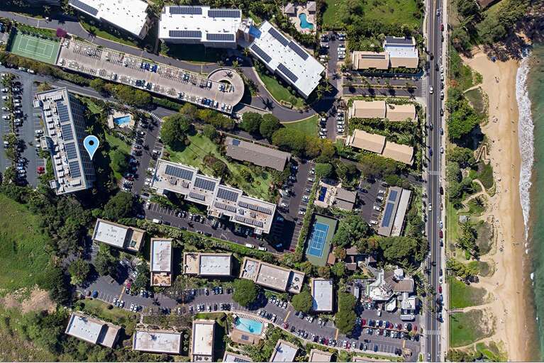 Aerial View Of A Coastal Vacation Rental Complex