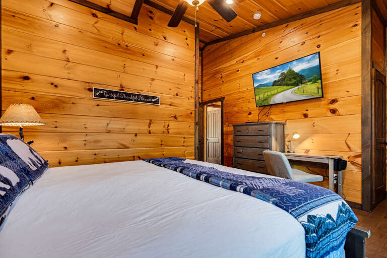 Upper-level king with private en-suite bath and remote workspace