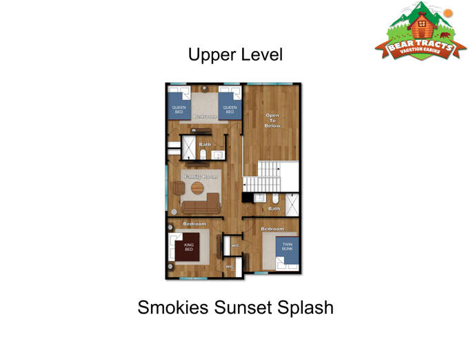 Upper Level Floor Plan, Smokies Sunset Splash Layout