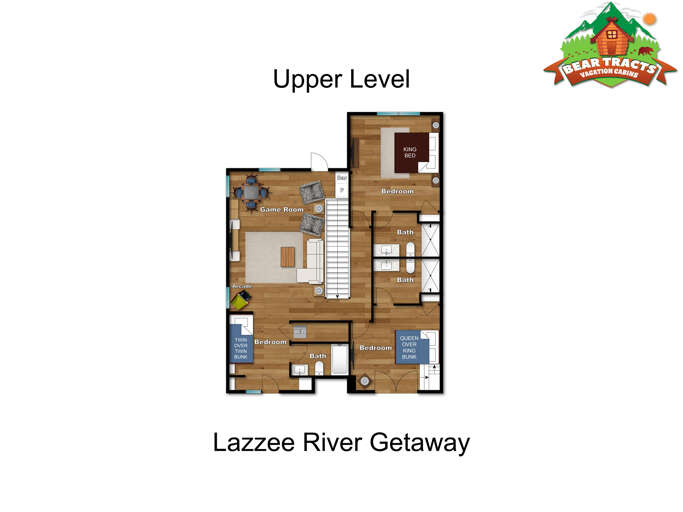 Upper Level Floor Plan, Lazzee River Getaway