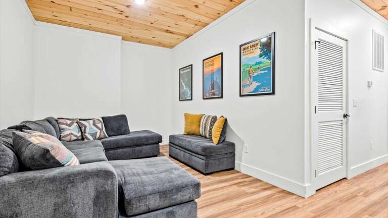 Theater Room with Stadium seating and Lounging Couch 