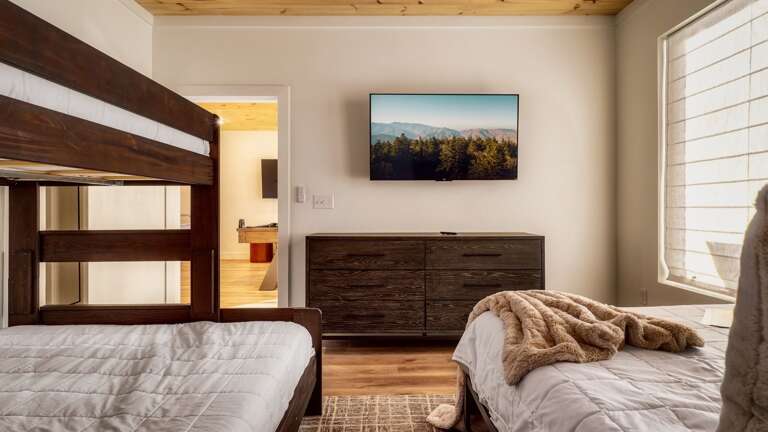 Queen bed with twin over full bunk bed