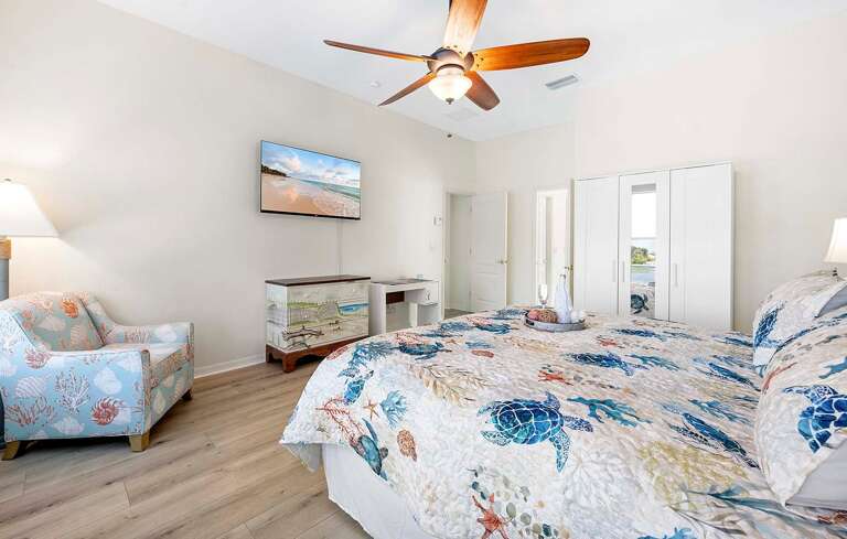 Main King Bedroom with TV and Working Station