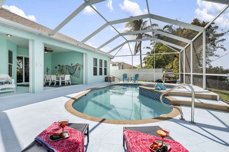 Pool Area with Sun Lounges and Salt Water Pool System