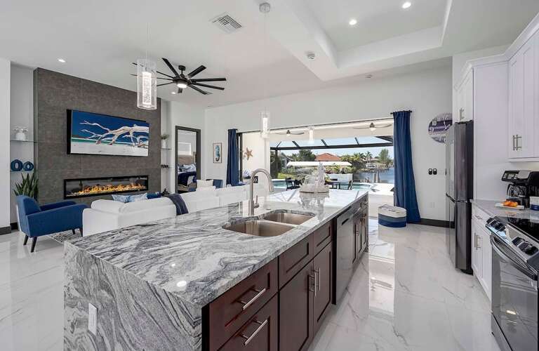 Open Space Kitchen with Waterfall Island
