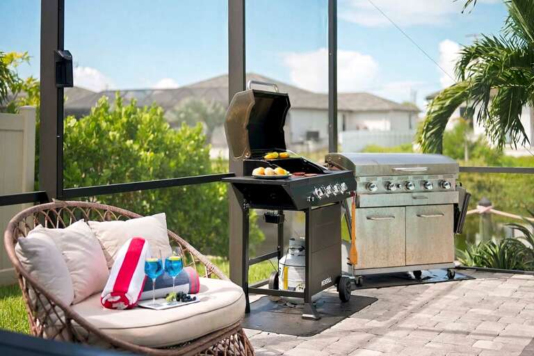 You can Grill Burgers and Steaks on the Propane Grill.