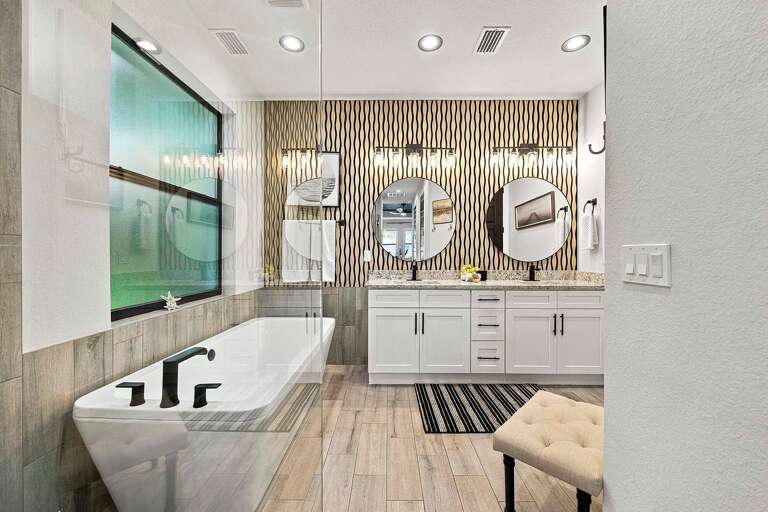 View from the Shower to the Dual Sinks in the Main Bathroom Suite