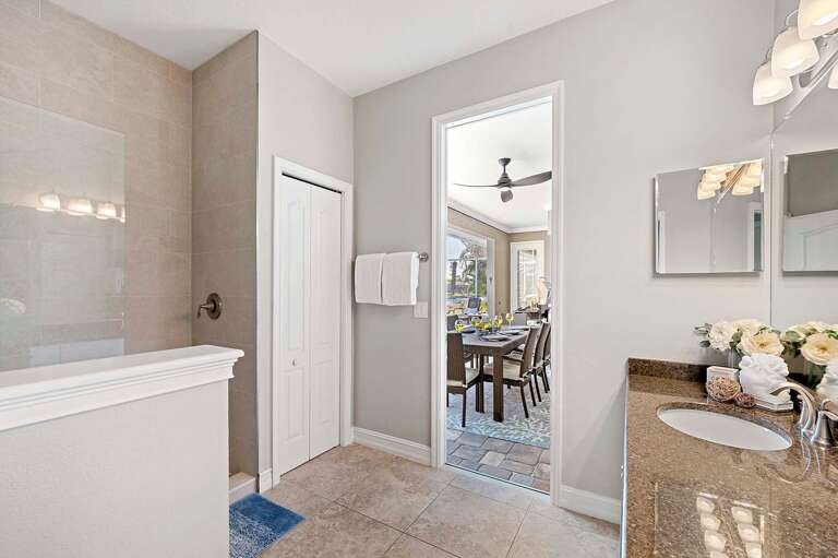 Guest/Pool Bathroom with Walk in Shower and Sink