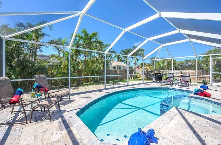 Southern Exposure Pool Area with Jacuzzi and Privacy Fence