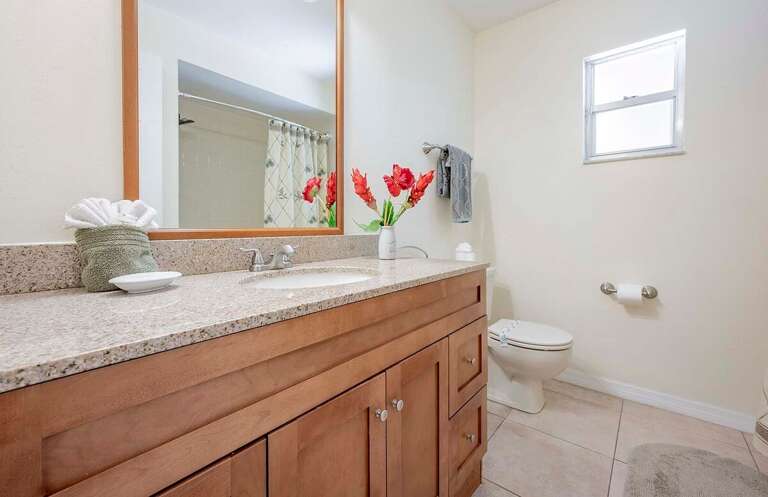 Guest Bathroom features Sink and a Shower/Tub Combo