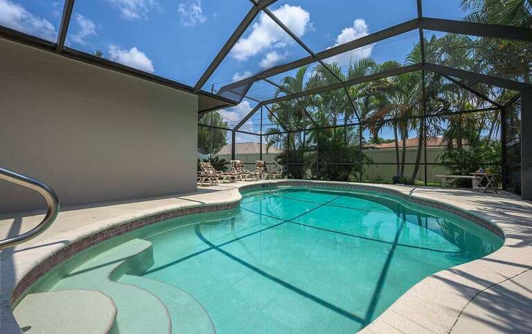 Tropical Palms Surround the Pool for Privacy