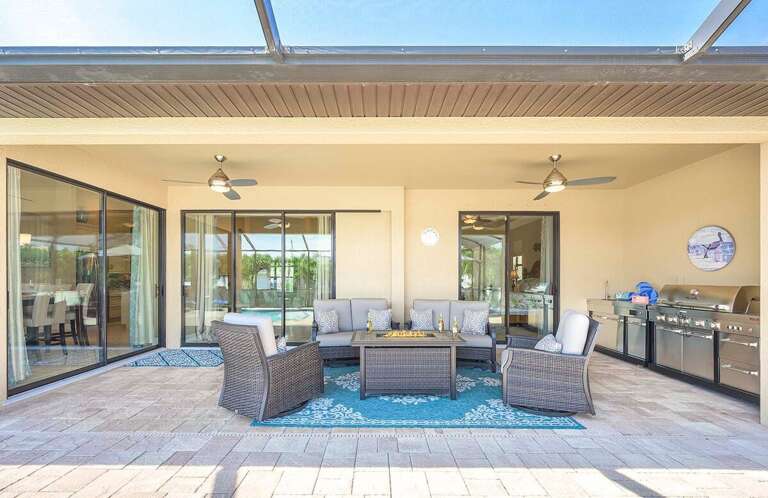 Covered Patio with Conversation Area and Fire Table