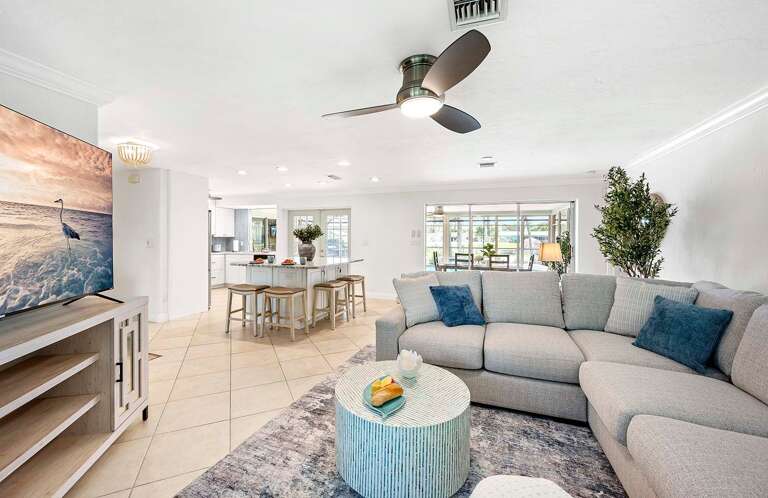 Family Room with Views of the Island and Kitchen