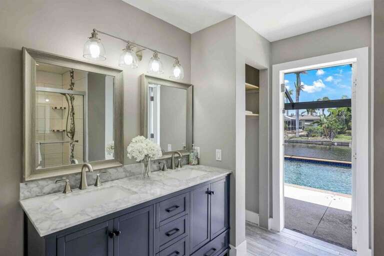Hallway Bathroom with Dual Sinks