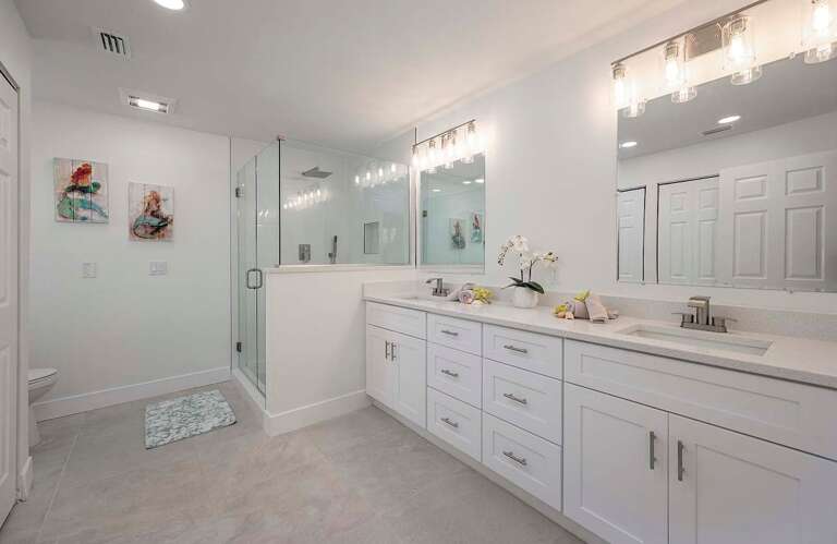 Main Bathroom with Dual Sinks and Shower with Rainforest Shower Head
