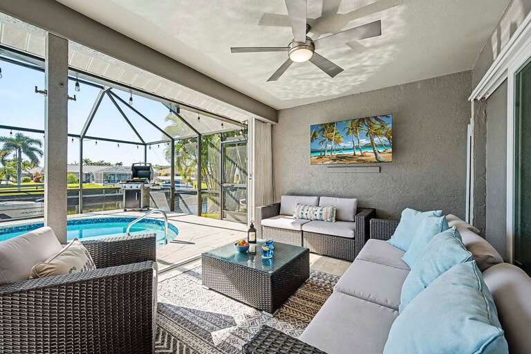 Outdoor Covered Lanai with Entertainment Lounge and TV