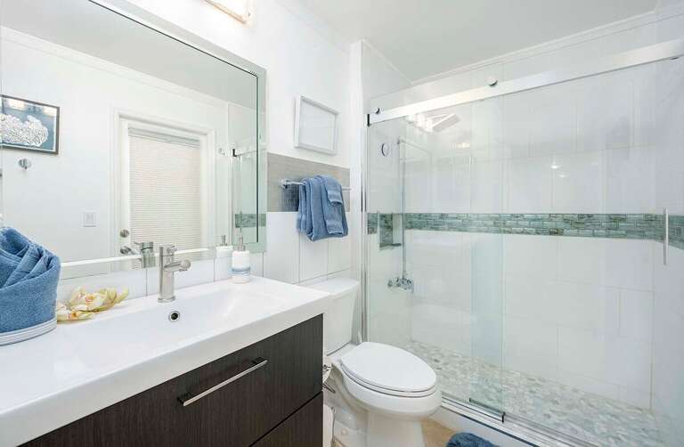 Guest Bathroom with Large Shower and Access to the Lanai