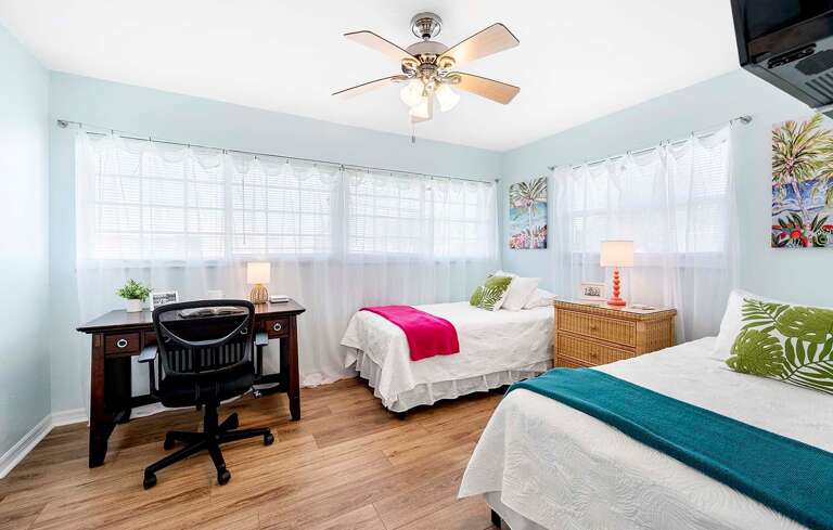 Guest Twin Bedroom with Garden View and Desk
