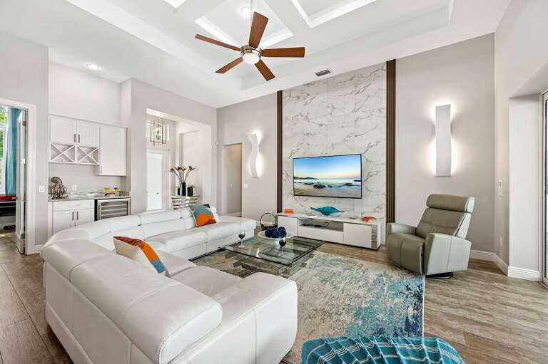 Living Room with Leather Couch and Reclining Chair