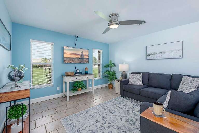 Family Room with Smart TV and Comfortable Couch