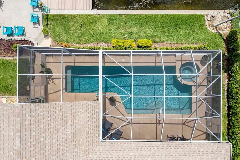 Bird Eye View of Pool and Backyard