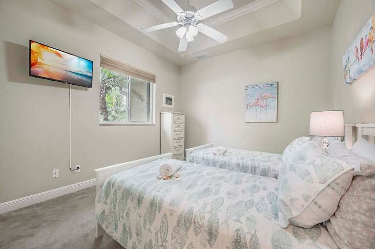 Guest Bedroom with Twin Beds and Garden View