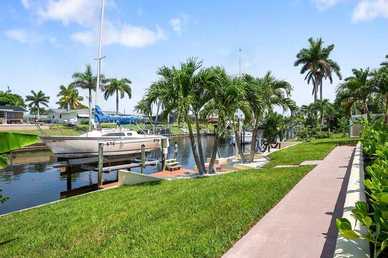 Backyard and Walkway to Dock at Modern Sailor