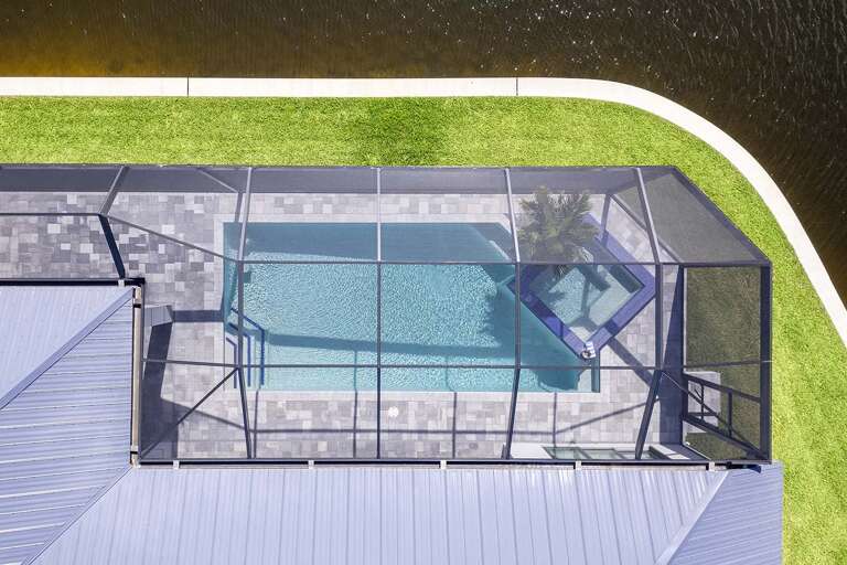 Aerial View of the Corner Lot Pool Area (Picture Taken Before Dock and Wrap Around Deck was Installed)
