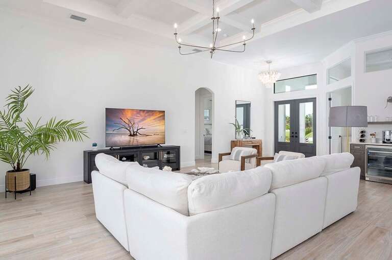 Living Room with Cozy Couch and Smart TV