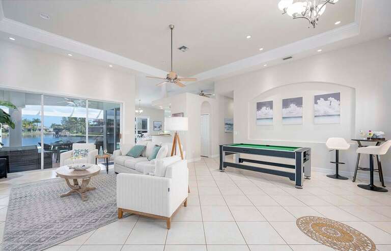 Living Room with Game Table Air Hockey, Ping Pong and Pool