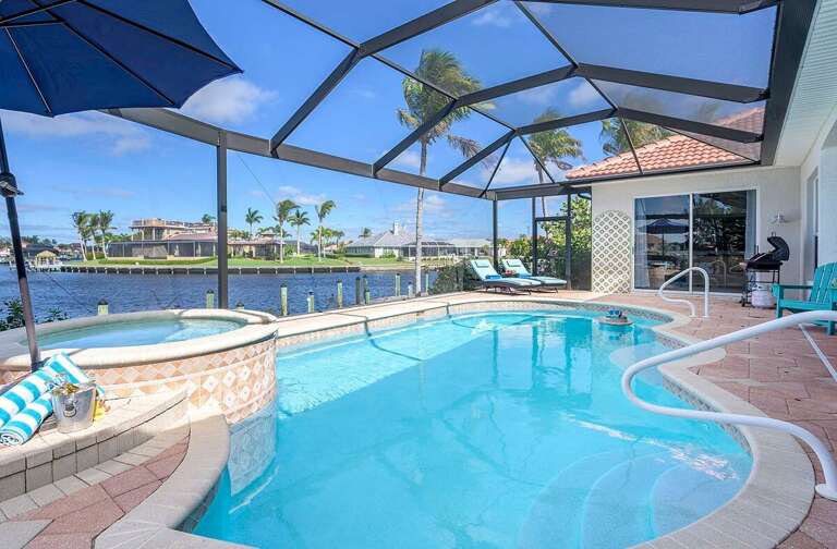 Picture Window Screens featuring Unforgettable Views of the Canal while Swimming or Relaxing in the Hot Tub