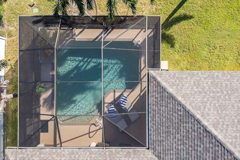 Bird Eye View of Palm View Pool Area and Garden