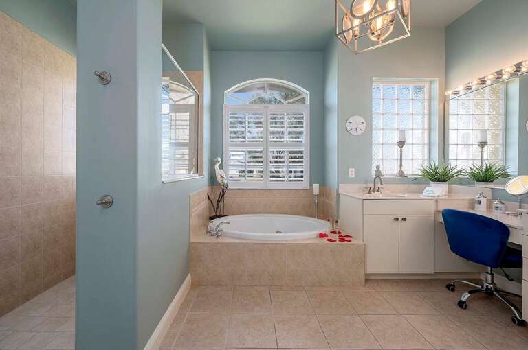 En-Suite Bathroom with Garden Tub and Walk in Shower connected to Main Bedroom