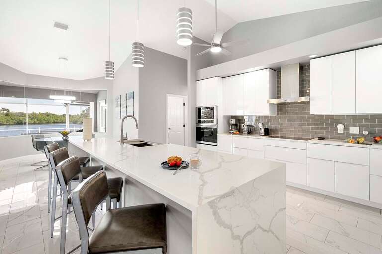 Kitchen with Waterfall Island