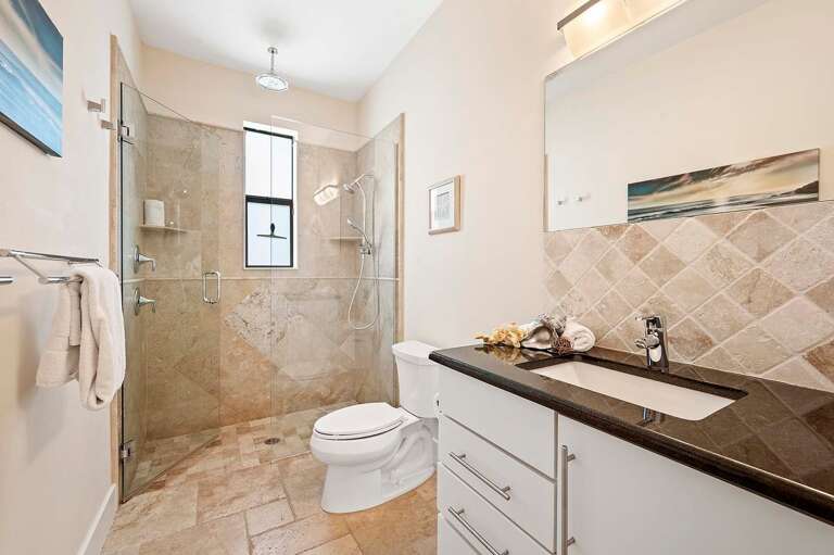 Guest Hallway Bathroom with Walk in Shower and Sink