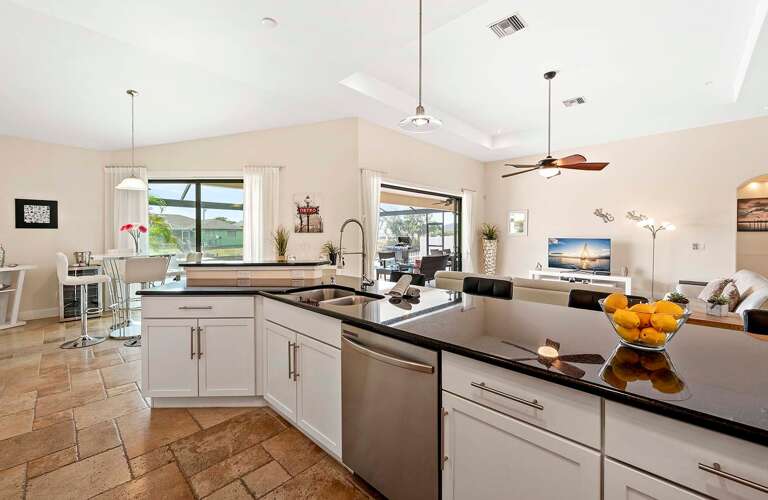 Kitchen with View of the Living Room and Lanai